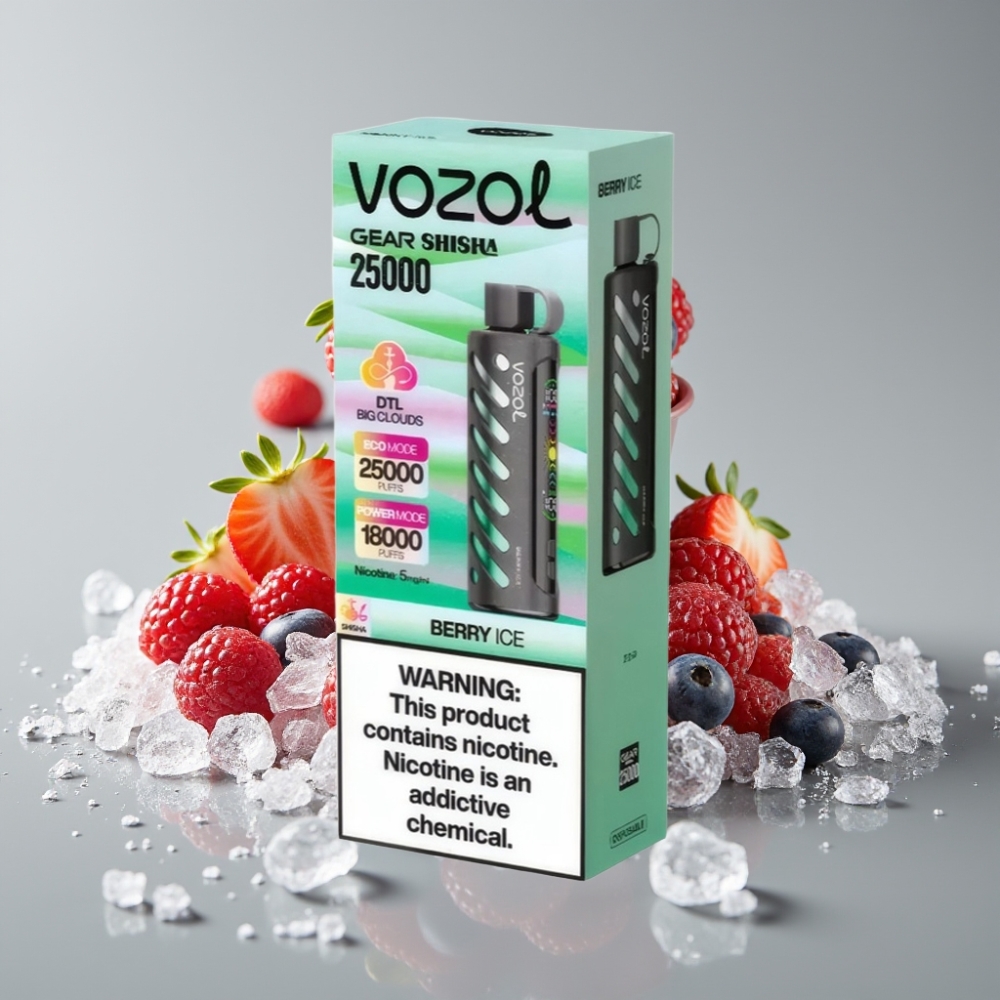 VOZOL Gear Shisha 25000 Puffs com Sabor Gelado de Frutas Vermelhas, 5mg/ml, 1000mAh, Dual Mesh