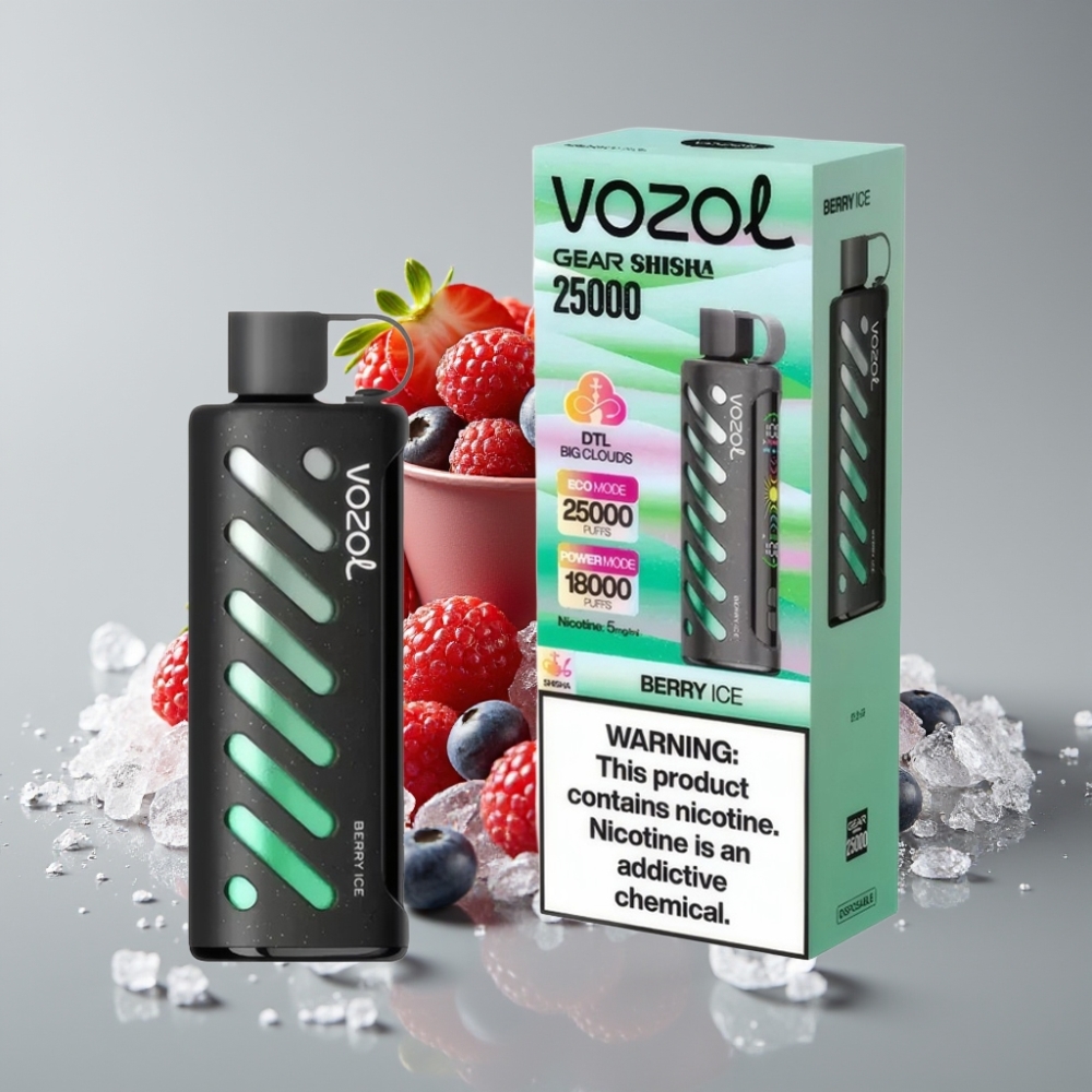 VOZOL Gear Shisha 25000 Puffs com Sabor Gelado de Frutas Vermelhas, 5mg/ml, 1000mAh, Dual Mesh