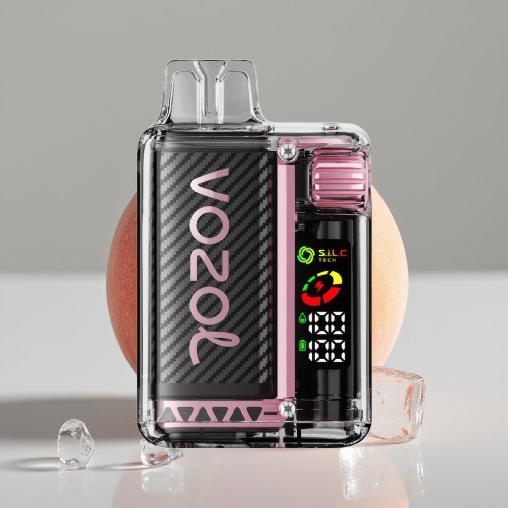VOZOL Vista 20000 Puffs Recarregável com Bateria 650mAh, Sabor Pêssego Gelado, Tela OLED e Bobina Dual Mesh S.i.L.C Tech