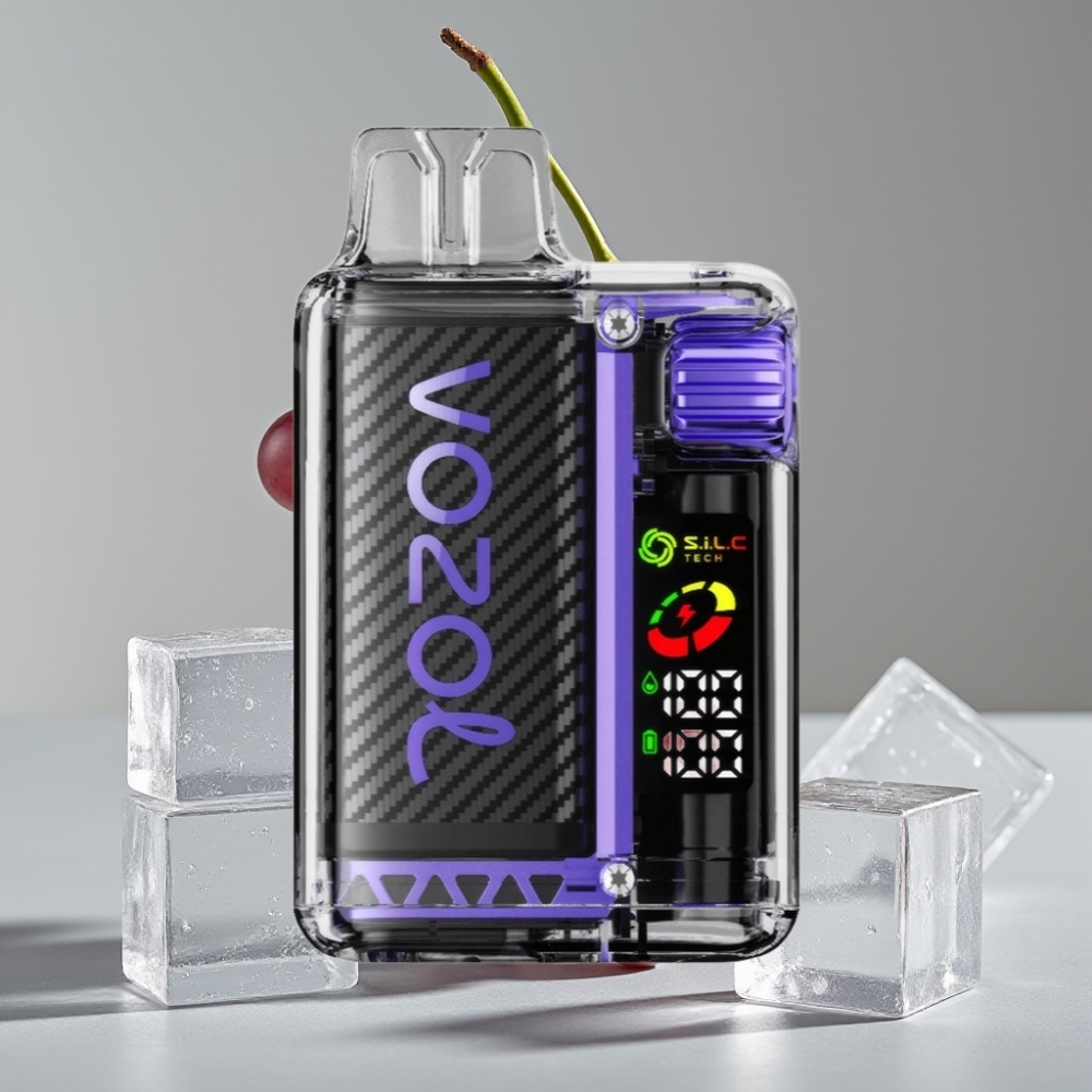 VOZOL Vista 20000 Puffs Reutilizável com Bateria Recarregável 650mAh, Sabor Uva Gelo, Tela OLED, 2% Nicotina, MTL