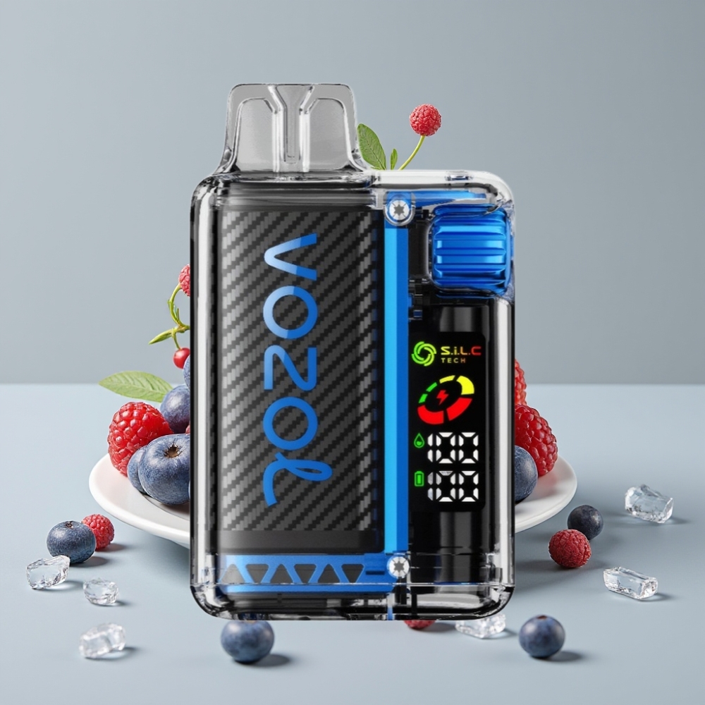 VOZOL Vista 20000 Puffs Vape Reutilizável com Bateria Recarregável 650mAh, Tela OLED e Sabor Framboesa Azul Gelo